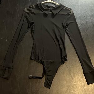 Mesh Black Collared Bodysuit Women’s